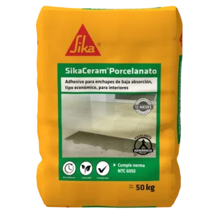 SikaCeram Porcelanato Gris pega enchape cementicio de baja absorción en interiores 50KG